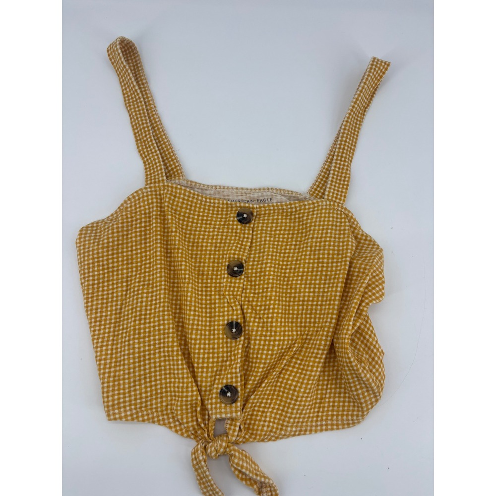 American‎ Eagle Outfitters Mustard Yellow Gingham Tie Front Crop Top Tank Size L